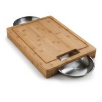 Bamboo Cutting Board with Two Stainless Steel Bowls