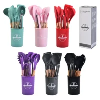 12Pcs Silicone Kitchen Utensils Cooking with Wooden Handle
