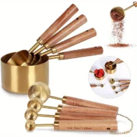 4/8Pcs Wooden Handle Stainless Steel Coffee Measuring Spoon Set