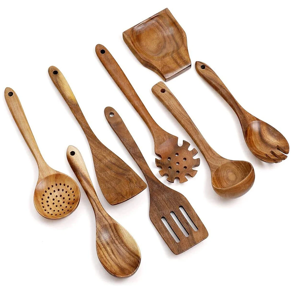 8PCS Wooden Kitchen Cooking Utensils Set with Hole