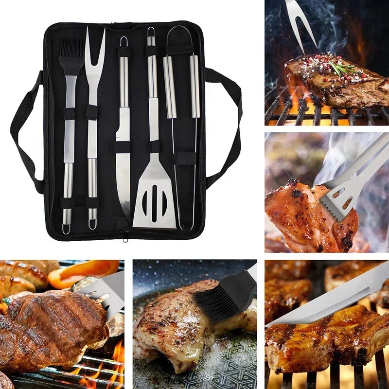 Stainless Steel BBQ Grill Tool Set with Carry Bag